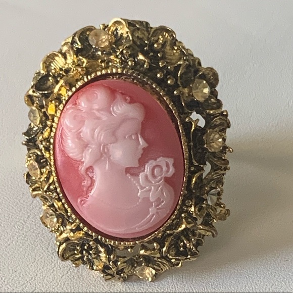 Cameo ring pinkish orange and gold - Picture 1 of 10